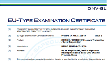 Actualización: certificado ATEX para Transmisor de presión MPM489 y transmisor de nivel MPM489W